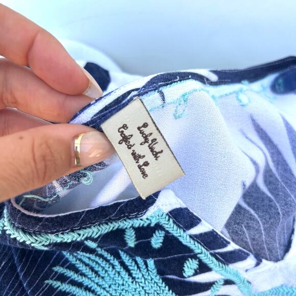 Caftan Maxi Dress Cover-Up Kaftan Long Blue White Floral Large Lightweight - Picture 3 of 9